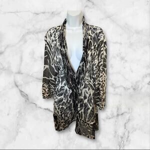 Flora Leal Couture Paris XL Open Front Black/ White Animal Print Knit Cardigan